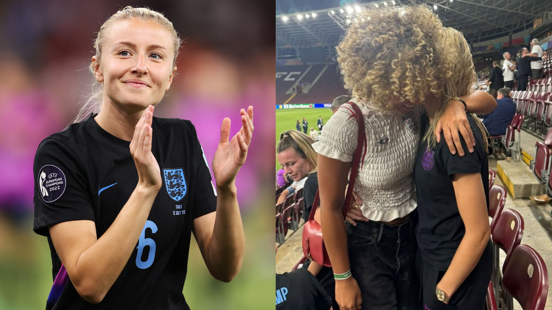Custom England shirt & winning hug! Elle Smith goes full WAG with Leah Williamson at Euro 2025 after seeing Lionesses reach final in dramatic fashion 2 GOAL20 20Multiple20Images20 20220Split20 20Facebook20 202025 07 24T071728.456